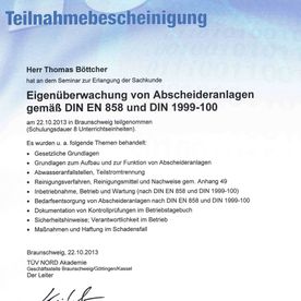 Zertifikat der Firma Böttcher Entsorgung aus Herzberg