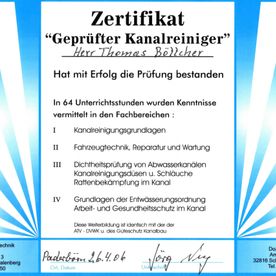 Zertifikat der Firma Böttcher Entsorgung aus Herzberg